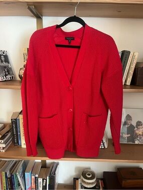 Rag & Bone Oversized Red Wool Cardigan Sweater